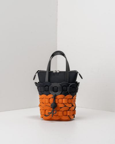 APbag Secchiello Con Zip Circle Bride Intreccio Bicolor - borsa lavabile effetto neoprene<span> - </span>nero/cuoio
