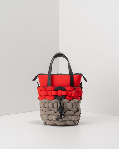 APbag Secchiello Con Zip Circle Bride Intreccio Bicolor - borsa lavabile effetto neoprene<span> - </span>rosso/taupe