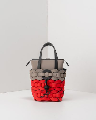 APbag Secchiello Con Zip Circle Bride Intreccio Bicolor - borsa lavabile effetto neoprene<span> - </span>taupe/rosso