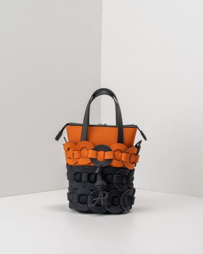 APbag Secchiello Con Zip Circle Bride Intreccio Bicolor - borsa lavabile effetto neoprene<span> - </span>cuoio/nero