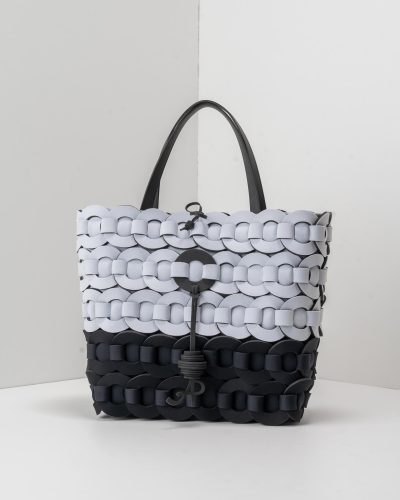 APbag Shopping Grande Circle Bride Intreccio Bicolor - borsa lavabile effetto neoprene<span> - </span>bianco/nero
