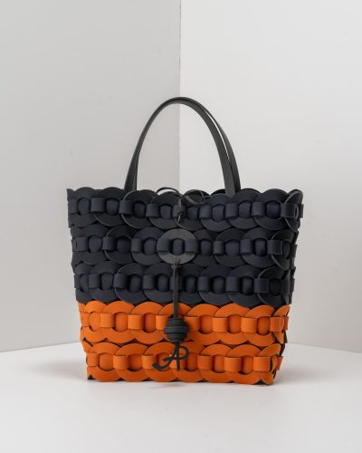 APbag Shopping Grande Circle Bride Intreccio Bicolor - borsa lavabile effetto neoprene<span> - </span>nero/cuoio