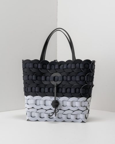 APbag Shopping Grande Circle Bride Intreccio Bicolor - borsa lavabile effetto neoprene<span> - </span>nero/bianco