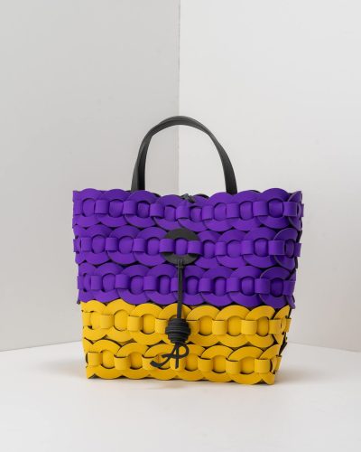 APbag Shopping Grande Circle Bride Intreccio Bicolor - borsa lavabile effetto neoprene<span> - </span>viola/giallo