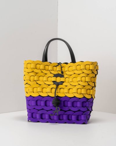 APbag Shopping Grande Circle Bride Intreccio Bicolor - borsa lavabile effetto neoprene<span> - </span>Giallo/viola