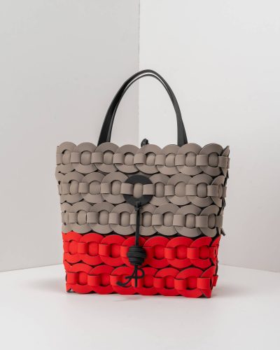 APbag Shopping Grande Circle Bride Intreccio Bicolor - borsa lavabile effetto neoprene<span> - </span>taupe/rosso