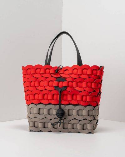 APbag Shopping Grande Circle Bride Intreccio Bicolor - borsa lavabile effetto neoprene<span> - </span>rosso/taupe