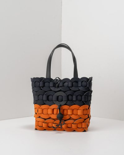 APbag Shopping Piccola Circle Bride Bicolor Intreccio - borsa lavabile effetto neoprene<span> - </span>nero/cuoio