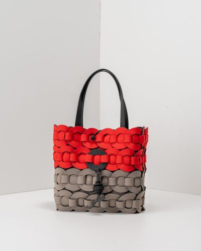 APbag Shopping Piccola Circle Bride Bicolor Intreccio - borsa lavabile effetto neoprene<span> - </span>rosso/taupe