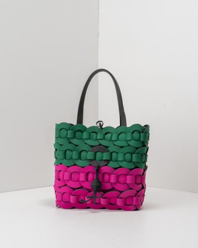 APbag Shopping Piccola Circle Bride Bicolor Intreccio - borsa lavabile effetto neoprene<span> - </span>verde/dalia