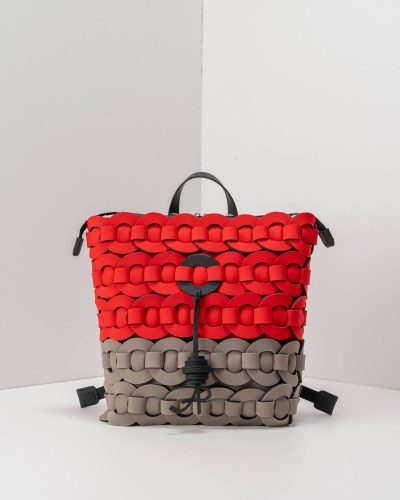 APbag Zaino Circle Bride Intreccio Bicolor - borsa lavabile effetto neoprene<span> - </span>rosso/taupe