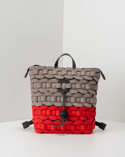 APbag Zaino Circle Bride Intreccio Bicolor - borsa lavabile effetto neoprene<span> - </span>taupe/rosso